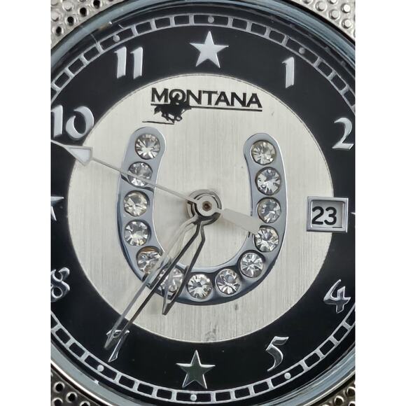 Montana Silversmiths Rare Diamond Horseshoe Dial Date Watch New Battery Running - Picture 2 of 12